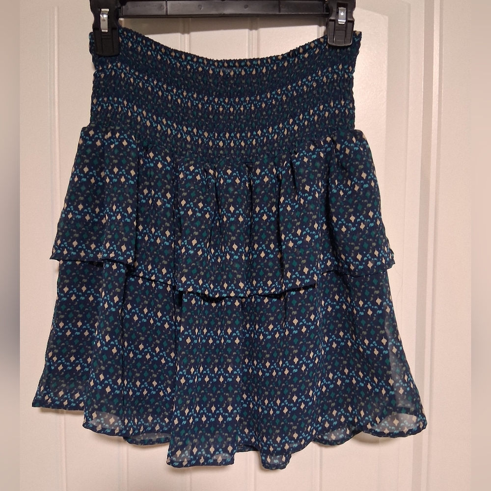 Old Navy Gathered Elastic Waist Navy Tiered Ruffle Skirt | Size S